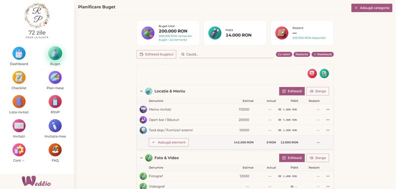 Wedlio.app - platforma de organizare a nuntii all-in one