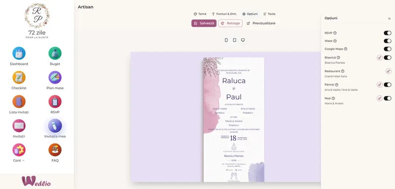 Wedlio.app - platforma de organizare a nuntii all-in one